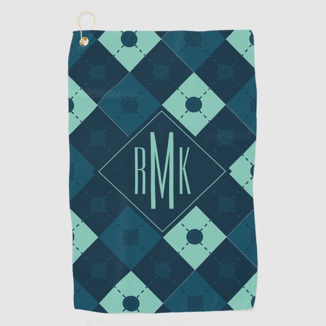 Serviette De Golf Ajouter votre monogramme | Motif Jacquard bleu et  (Devant)