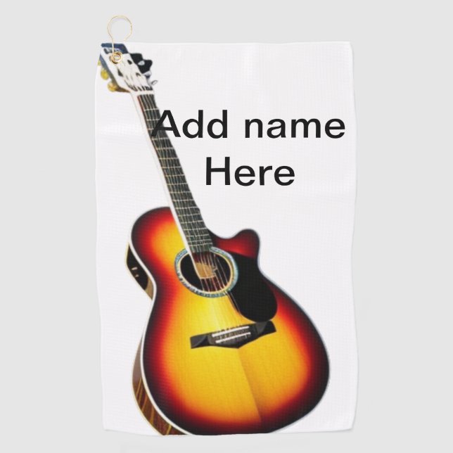 Serviette De Golf Ajouter votre nom texte brun acoustique guitare éd (Devant)