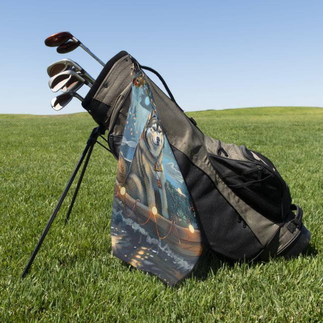 Serviette De Golf Alaskan Malamute Noël Festive Voyage (Vert)