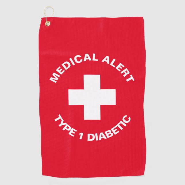 Serviette De Golf Alerte Médicale personnalisée rouge diabétique (Devant)