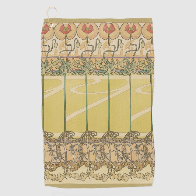 Serviette De Golf Alfonse Mucha Poppies Art Nouveau Floral Wallpaper (Devant)