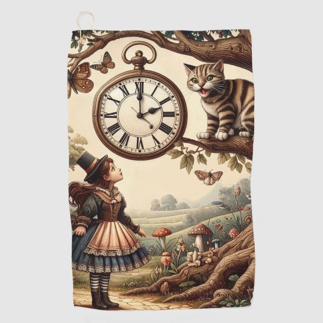 Serviette De Golf Alice et Chat du Cheshire : Fantaisie merveilleuse (Devant)
