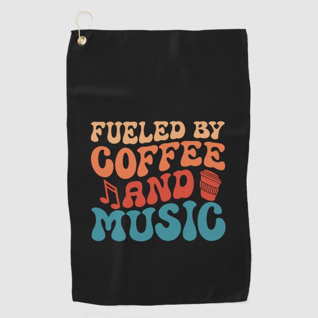 Serviette De Golf Alimenté par Café et Musique Design de typographie (Devant)