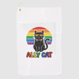 Serviette De Golf Ally Cat Rainbow Pride Vintage Chat T-Shirt Design