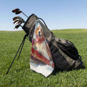Serviette De Golf American English Foxhound dans Sledge Christmas