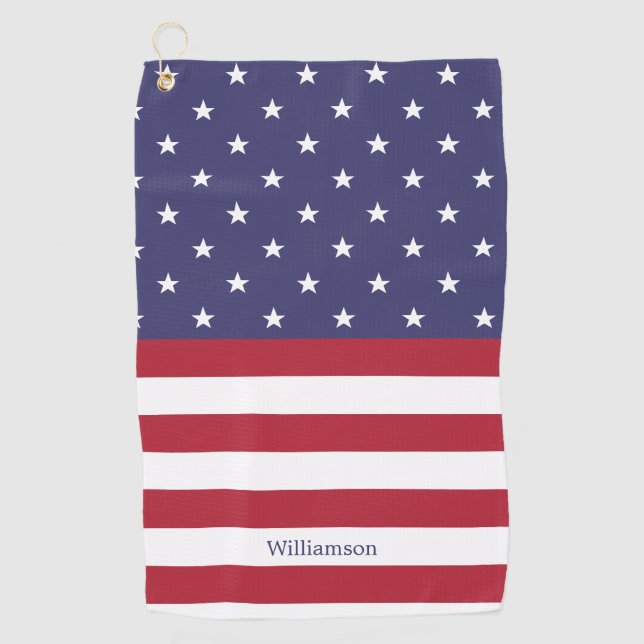 Serviette De Golf American Flag USA Patriotic Stars Stripes Nom (Devant)