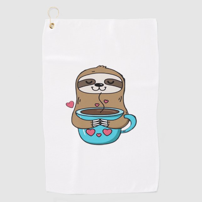 Serviette De Golf Amoureux De Café Chibi Sloth - Cute Kawaii Sloth H (Devant)