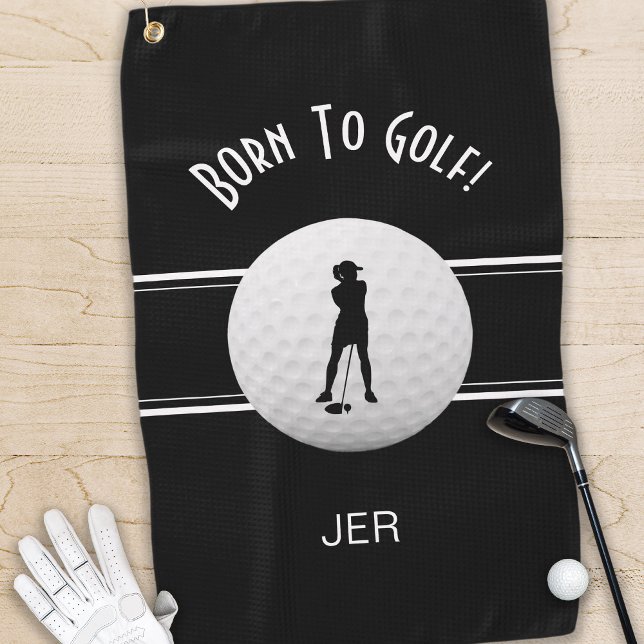 Serviette De Golf Amusant Elegant Golfer Golf Ball Moderne Noir & Bl (Créateur téléchargé)
