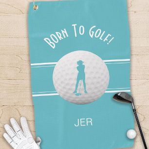 Serviette De Golf Amusant Elegant Golfer Sports Silhouette Vert Turq