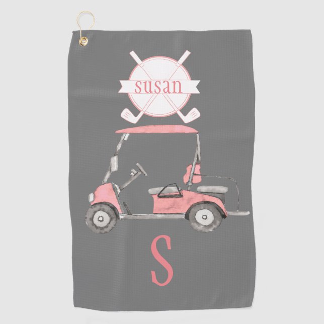 Serviette De Golf Amusant Glitzy Golf Panier Monogramme Nom (Devant)
