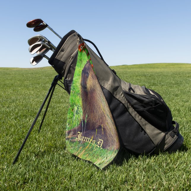 Serviette De Golf Amusants Personnalisé Capybara Animal (Vert)
