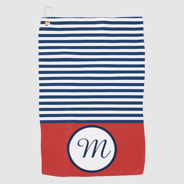Serviette De Golf Amusement Monogramme Rouge Blanc & Bleu (Devant)