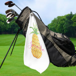 Serviette De Golf Ananas personnalisé<br><div class="desc">Cette serviette de golf mignonne et girly est décorée d'un ananas jaune aquarelle et d'un nom en typographie rose. Vous pouvez le customiser en changeant le nom ou en le faisant un monogramme. Utilisez l'option Personnaliser supplémentaire pour modifier la taille, le style ou la couleur du texte. Parce que nous...</div>