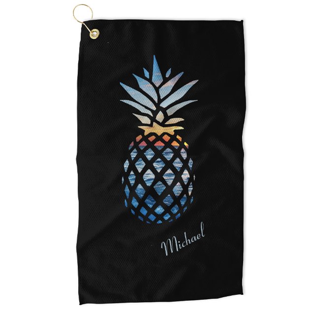 Serviette De Golf Ananas Sunset Beach Custom Tropical (Tropical Pineapple Black Golf Towel)