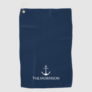 Serviette De Golf Ancrage nautique bleu marine blanc Personnalisé No