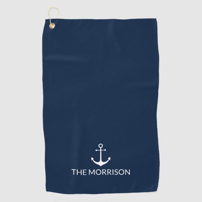 Serviette De Golf Ancrage nautique bleu marine blanc Personnalisé No (Devant)