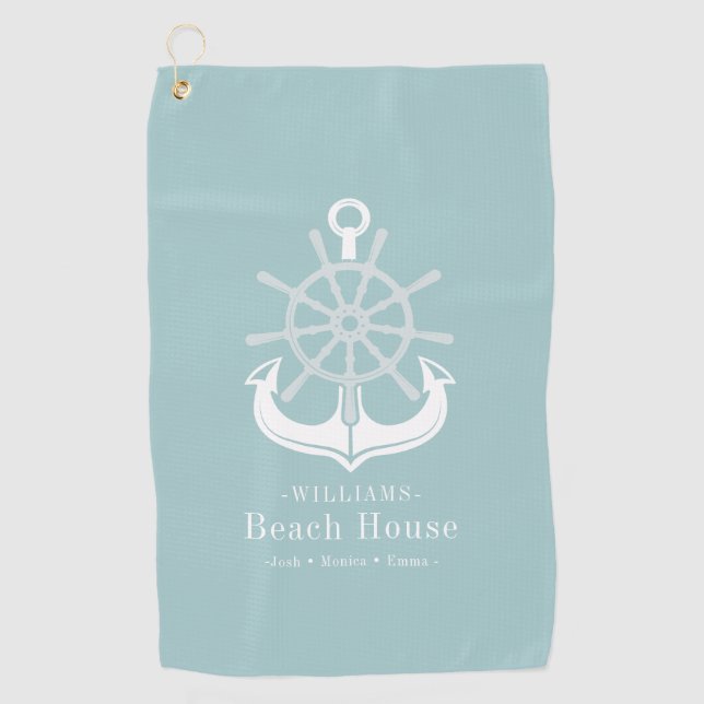 Serviette De Golf Ancre Beach House Nom de famille Turquoise (Devant)