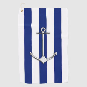 Serviette De Golf Ancre Chrome sur la marine nautique Bleu Stripes I