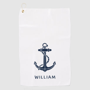 Serviette De Golf Ancre de bateau personnalisée bleu marine