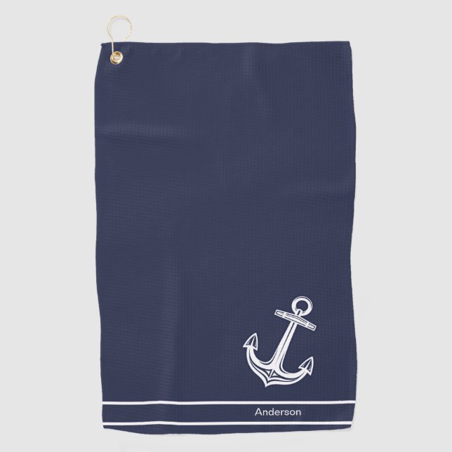 Serviette De Golf Ancre marine personnalisée Océan bleu marine (Devant)