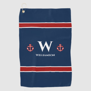 Serviette De Golf Ancre Monogramme Bleu Bleu Bleu Rouge Nautique