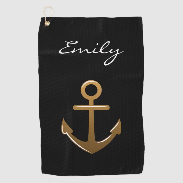 Serviette De Golf Ancre noire et or (Devant)
