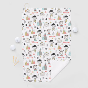 Serviette De Golf Animaux mignons de région boisée et motif indien