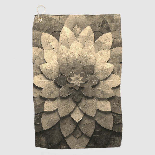 Serviette De Golf Antique Golden Mandala Art Fleur texturée (Devant)