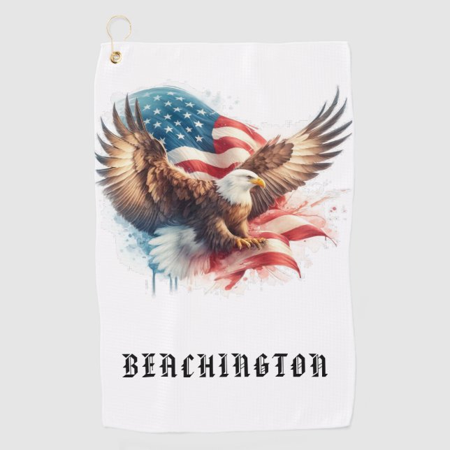 Serviette De Golf *~* AP16 - American Flag Bald EAGLE USA Golf Towel (Devant)