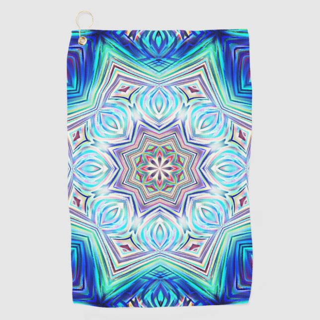 Serviette De Golf Aqua bleu royal kaléidoscope huit points étoile (Devant)