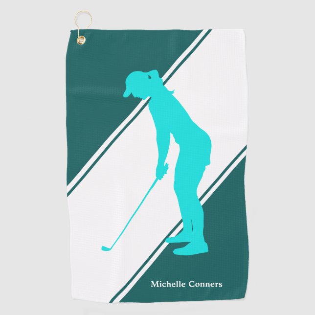 Serviette De Golf Aqua Blue Golfer sur le blanc Turquoise (Devant)