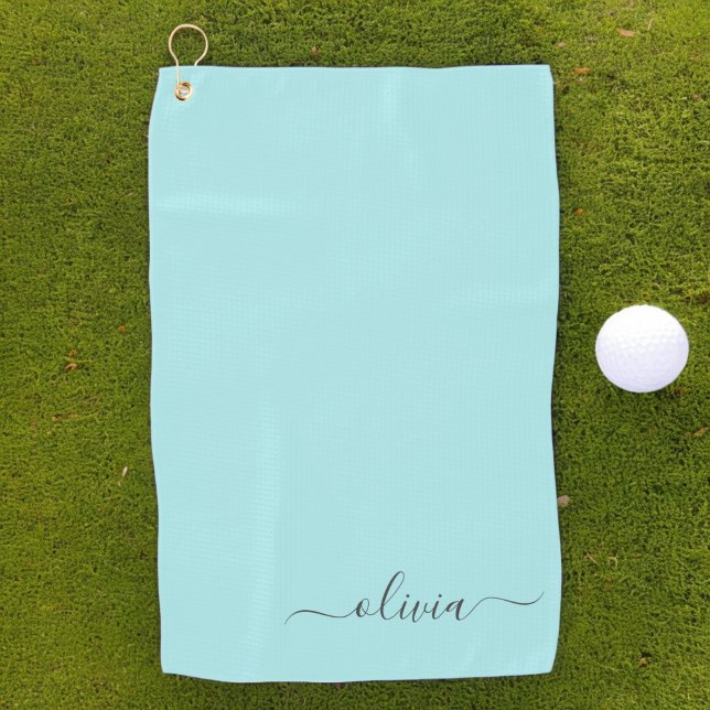 Serviette De Golf Aqua Blue Turquoise Moderne Script Girl Monogramme (Créateur téléchargé)