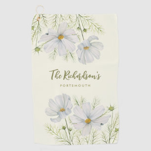 Serviette De Golf Aquarelle Blanc Cosmos Fleurs Peinture Botanique