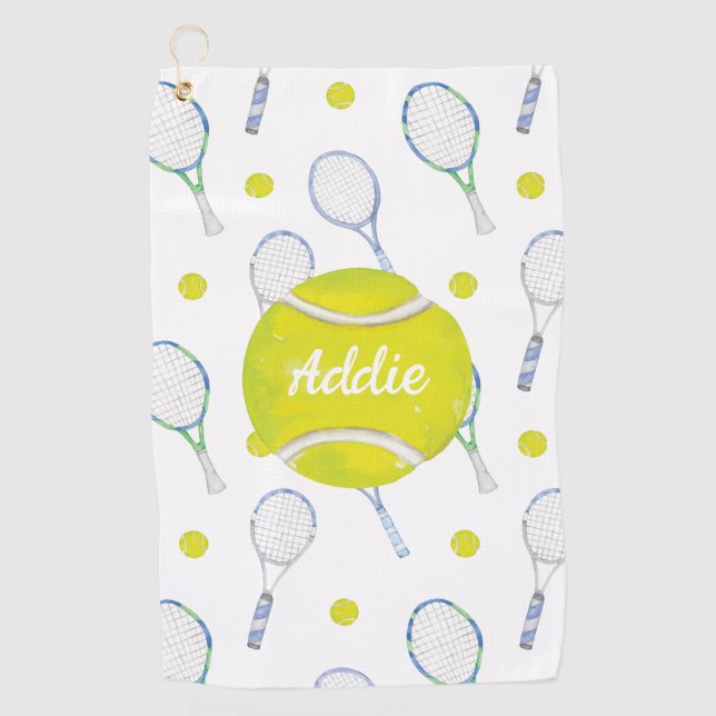 Serviette De Golf Aquarelle Blue Tennis Racquets Sweat (Devant)