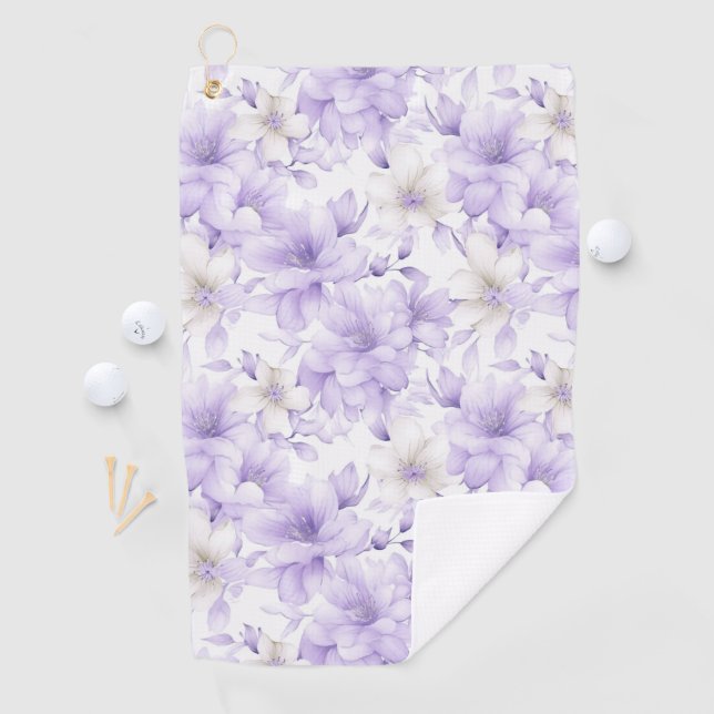 Serviette De Golf Aquarelle délicate Fleurs violettes (En situation)