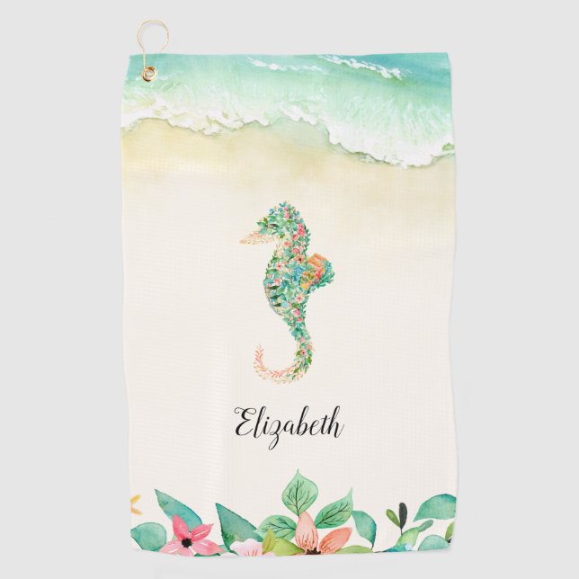 Serviette De Golf Aquarelle Floral Beach Seahorse Personnalisé (Devant)