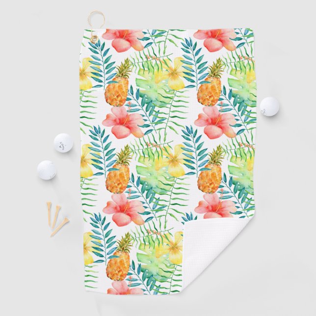 Serviette De Golf Aquarelle florale de ketmie tropicale de feuille (En situation)