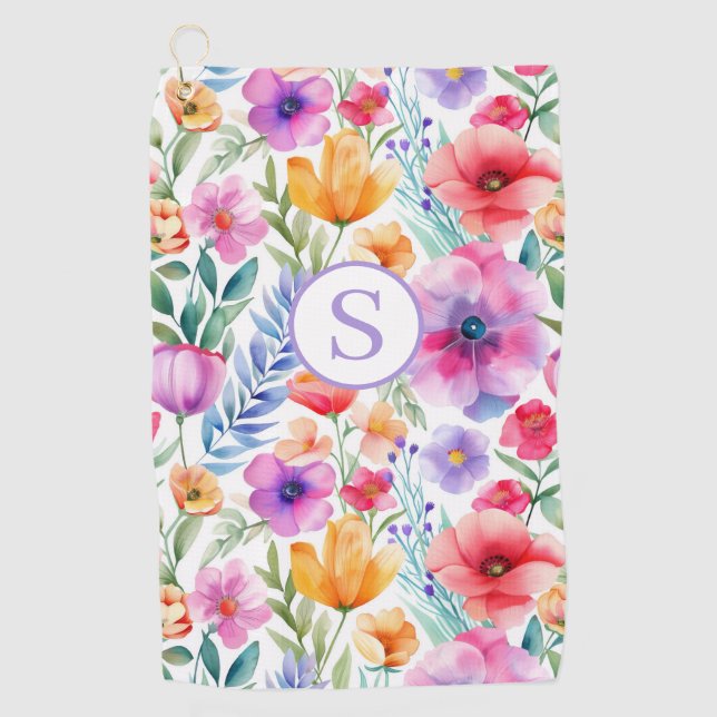 Serviette De Golf Aquarelle florale personnalisée (Devant)