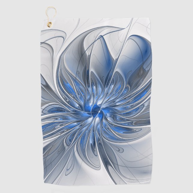 Serviette De Golf Aquarelle gris bleu Abstrait Fractal Art Flower (Devant)