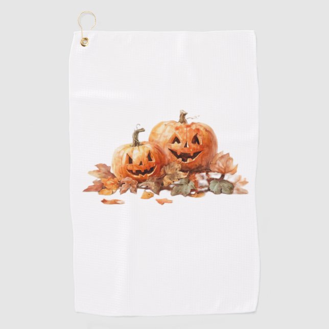 Serviette De Golf Aquarelle Halloween Citrouilles avec feuilles d'au (Devant)