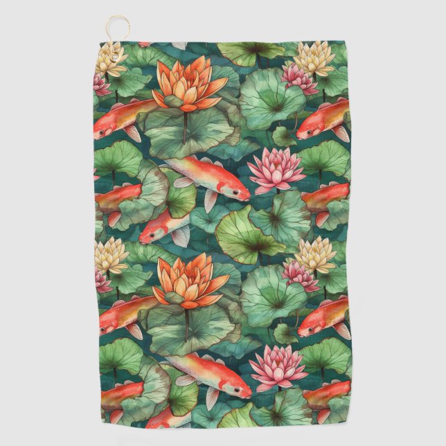 Serviette De Golf Aquarelle Koi & Water Lilies Golf Towel (Devant)