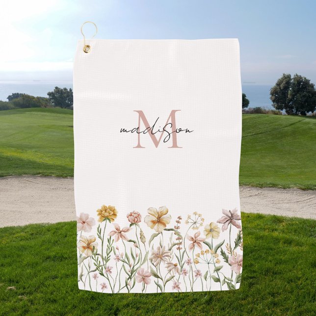 Serviette De Golf Aquarelle monogramme Fleur sauvage Floral de prair (In situ)
