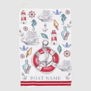 Serviette De Golf Aquarelle nautique personnalisée
