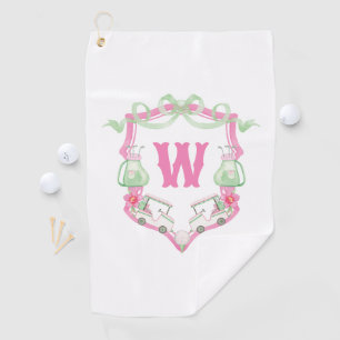 Serviette De Golf Aquarelle Pink & Green Golf Panier Monogram Crest