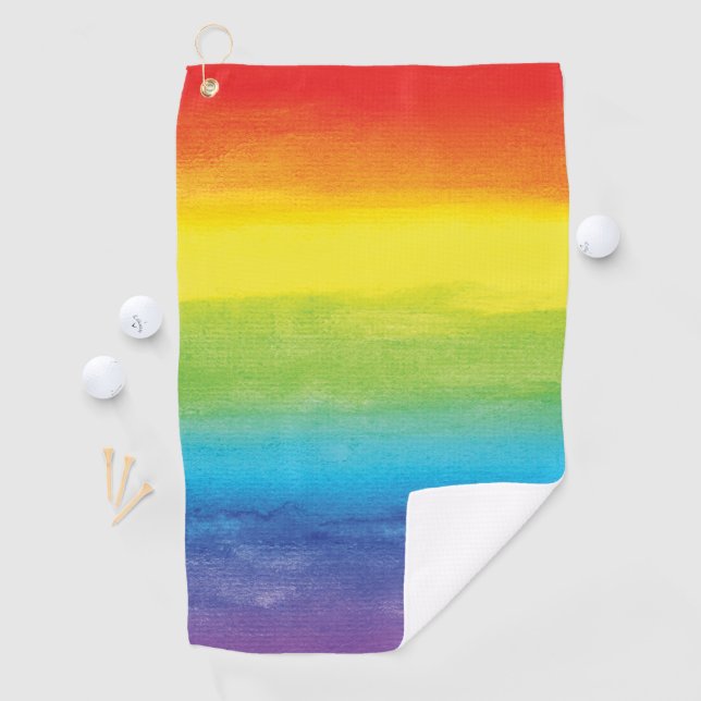 Serviette De Golf Aquarelle Rainbow Pride brillant Vibrant (En situation)