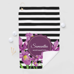 Serviette De Golf Aquarelle violet Iris noir blanc Motif