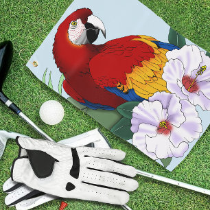 Serviette De Golf Ara Macao Rouge Perroquet Tropical Hibiscus Floral