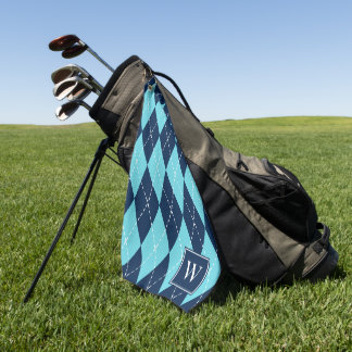 Serviette De Golf Argyle à broderie manuelle Prépa – Turquoise et Nu
