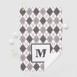 Serviette De Golf Argyle à carreaux rouge gris argent Golf Monogramm