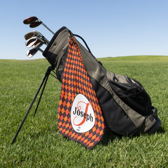 Serviette De Golf Argyle Monogrammé Orange et Noir, Favori du Golfeu (Vert)